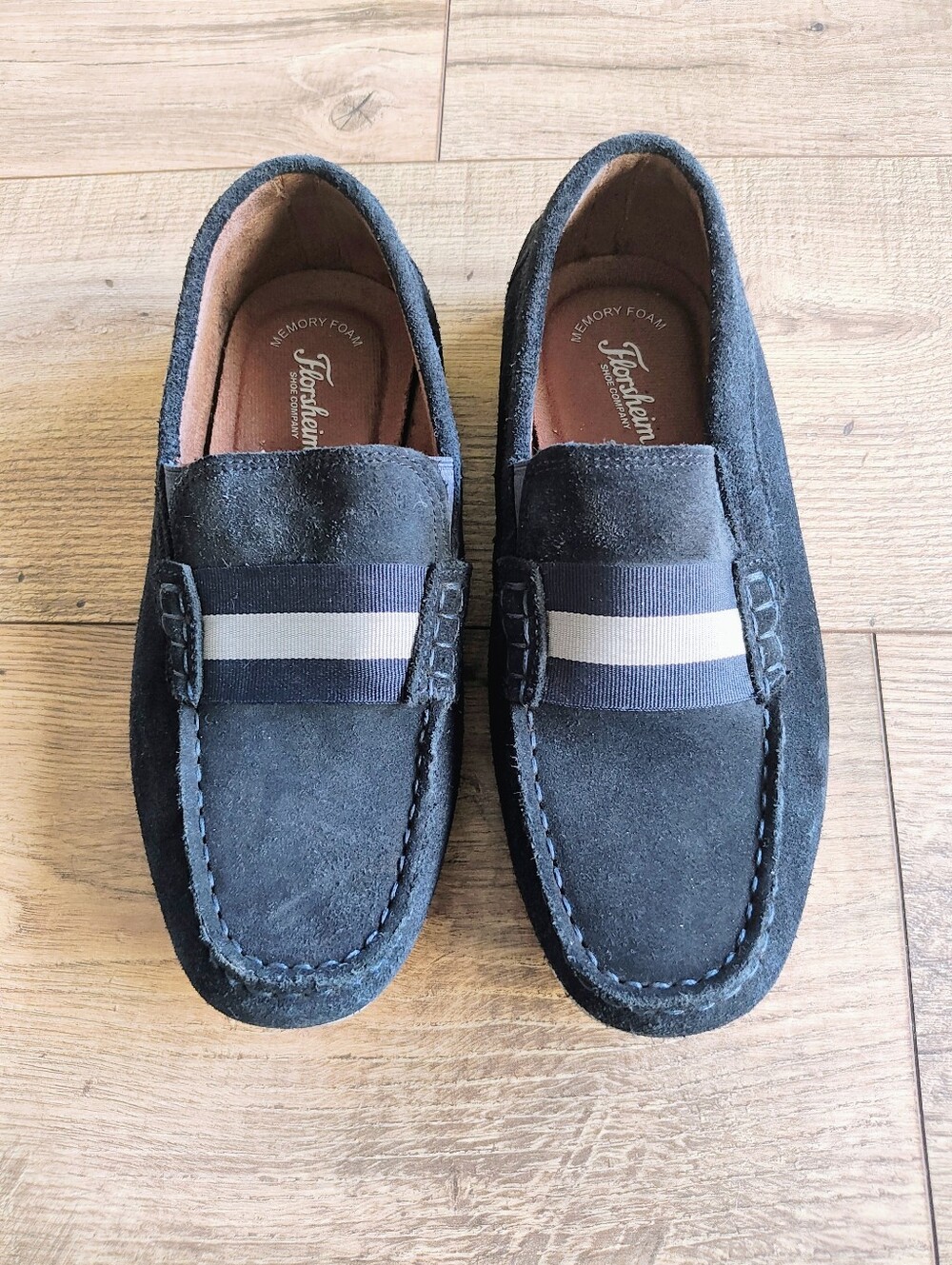 Florsheim Men's Navy Suede Loafers with Striped Band